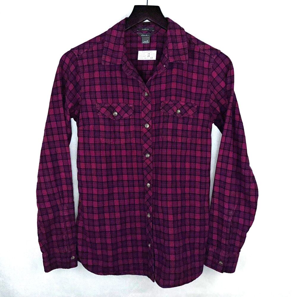 Eddie Bauer Ladies Sz S Flannel Shirt  Red/Black Plaid Long Sleeve Button Down